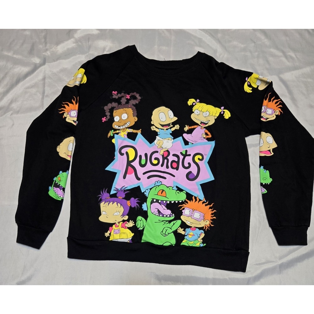 Nickelodeon Rugrats Black Sweatshirt Graphic Pullover Womens Small 3/5 Cartoon